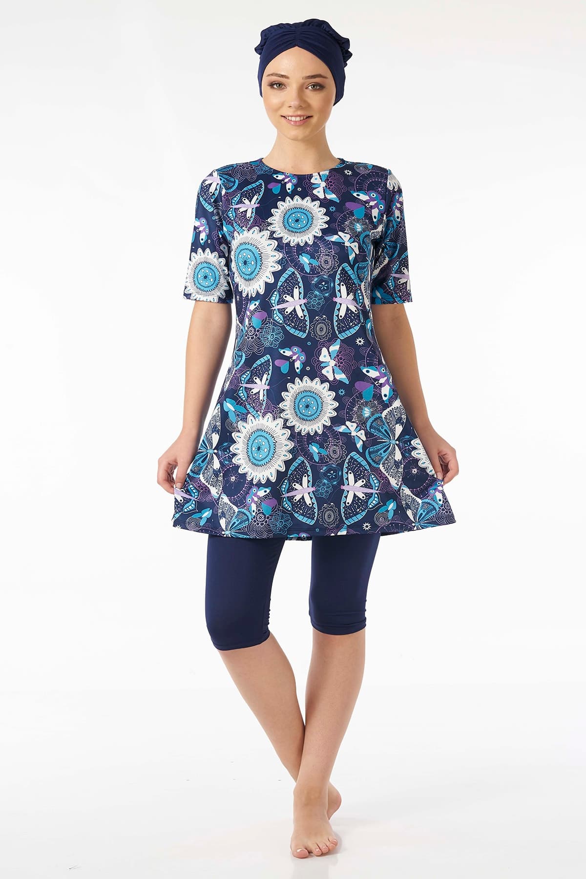 Kadın Lacivert Desenli Yarım Kol Mayo 2032