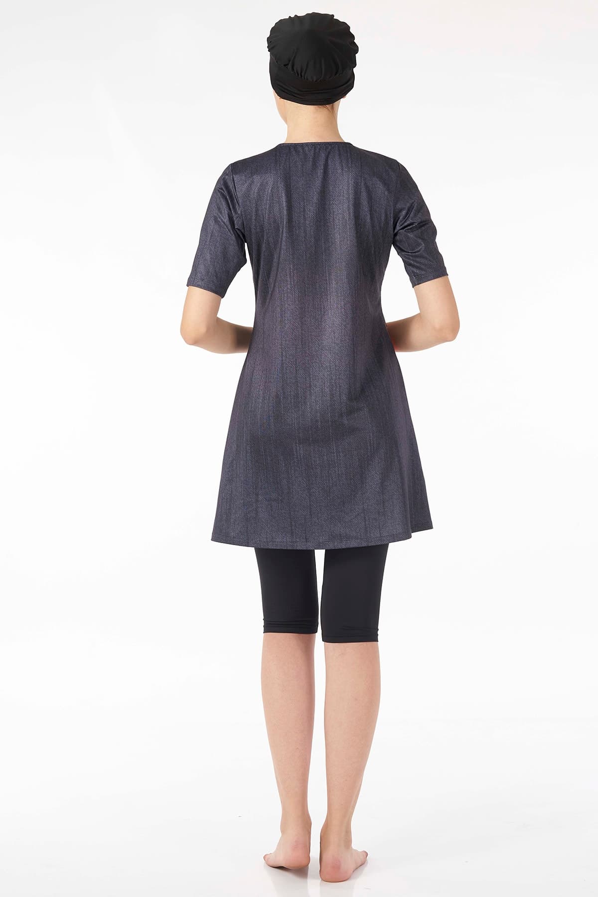 Kadın Gri Çiçekli Antrasit Yarım Kol Havuz Mayo 2062 2